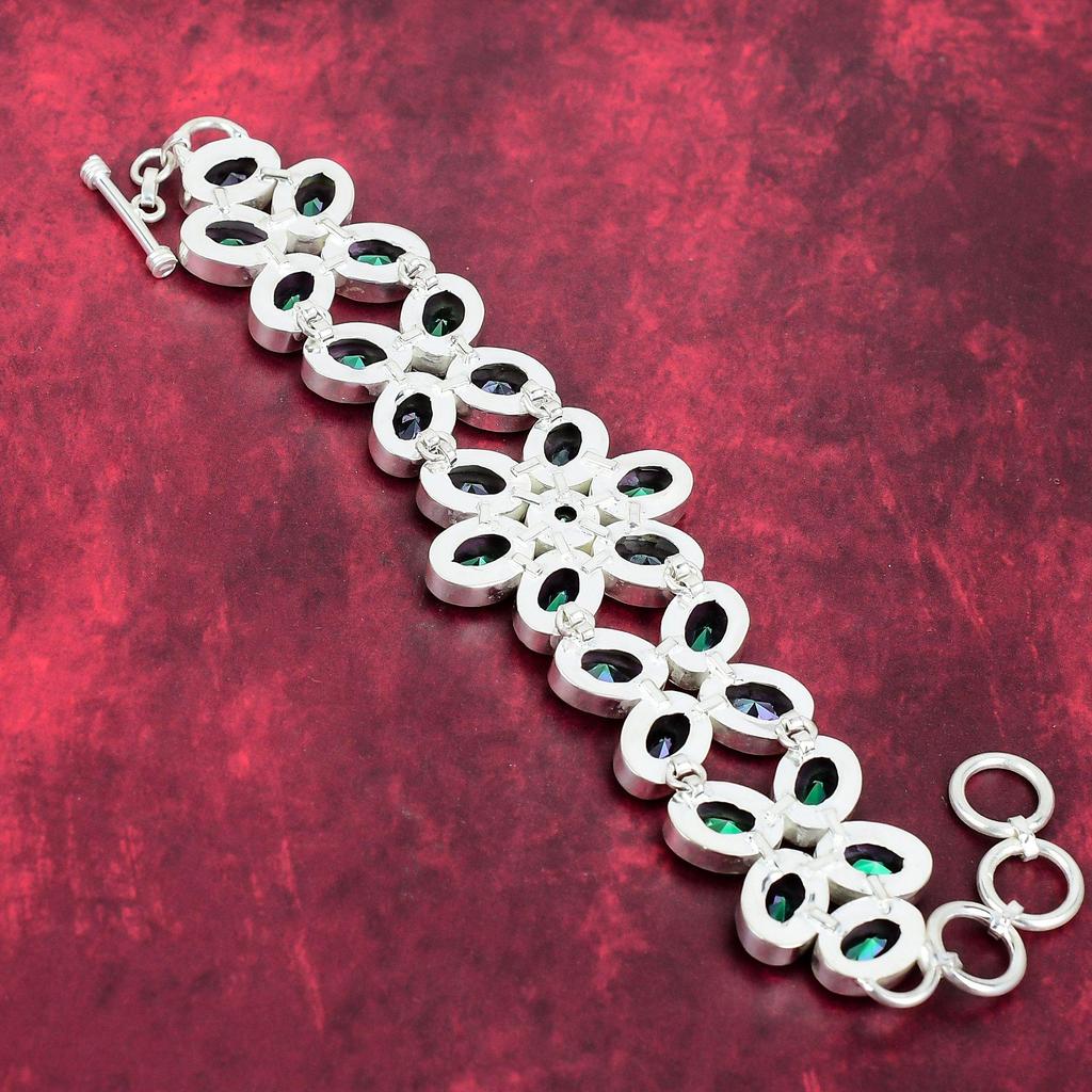 Mystic Topaz 925 Solid Sterling Silver Bracelet With Adjustable Chain, Handmade Gemstone Jewelry Bracelet For Memorial Day