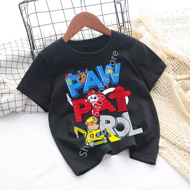 Paws Patrols Cool TShirt Skye Chase Summer Oneck Tops Boy Girl Number Tees Animal Baby Birthday Clothes Cartoon Casuals Tops
