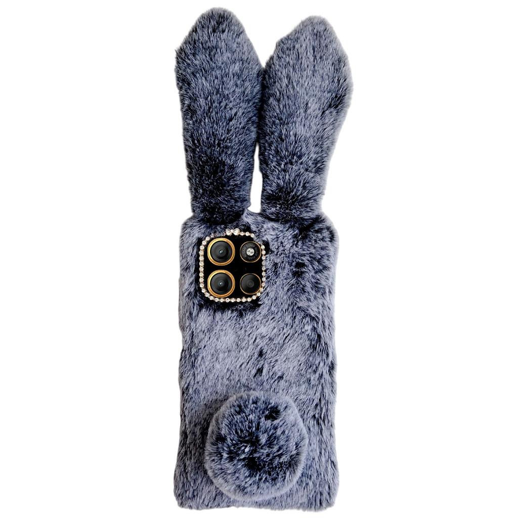 For Motorola Moto G15 4G Case Plush Cute Bunny Winter Fluffy TPU Phone Cover