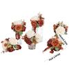 6Pcs Wedding Bouquets with Ribbon for Bride and Bridesmaid Realistic Artificial Rose Flower Bouquets Photography Tool
