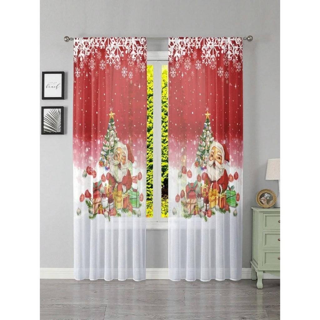 Modern Christmas Silver Decoration With Stars and Snowflakes Curtains for Living Room Bedroom Curtain Home Decor With Hooks
