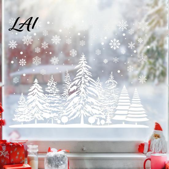 Christmas Party Glass Decorations White Winter Forest Window Static Sticker Waterproof PVC Snow Scene Wall Decals Decal Silhouette Art for
