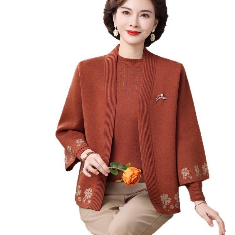 New Mother Autumn Knitting Two-piece Set Middle-aged and Old Women's Autumn and Winter Sweater Fashion Set Cardigan Jacket