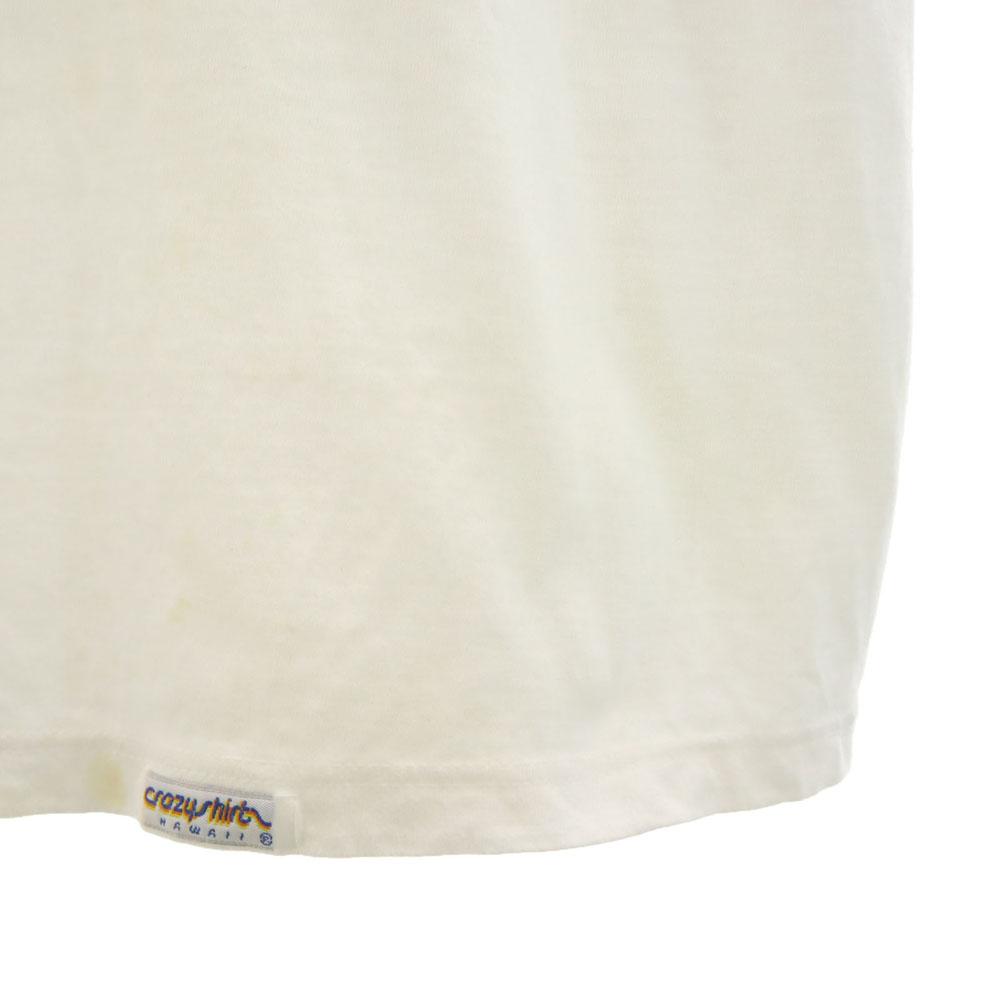 Crazy Shirt 90s Made In USA Old Print Short Sleeve T-shirt L White System Men's Used