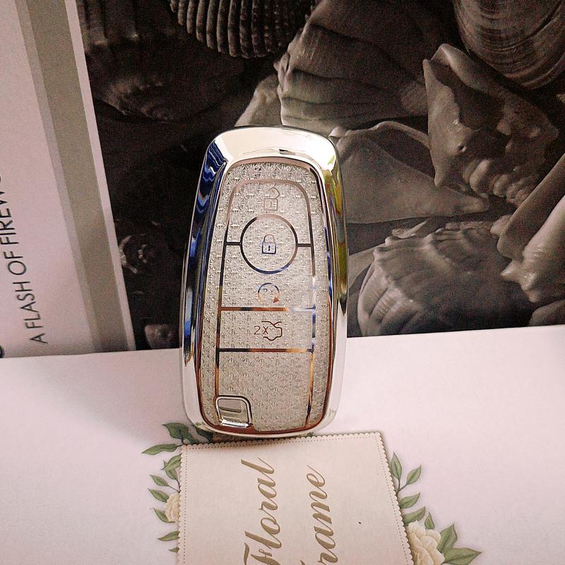 

White Diamond Tpu For Ford Edge Fusion Expedition Explorer Mustang 4 Button Remote Smart Car Key Case Cover Fob Holder Keychain