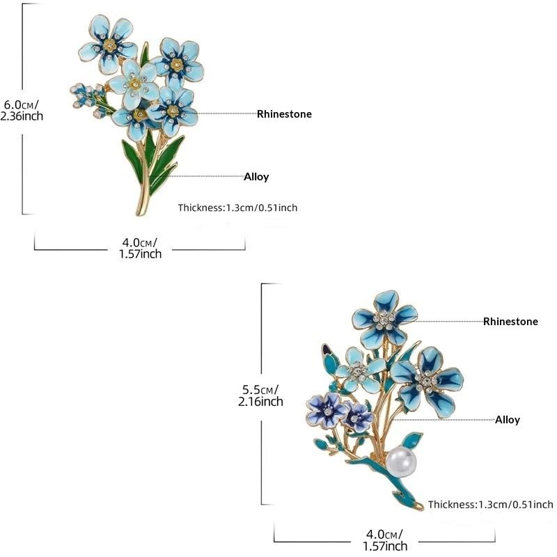 Elegant Blue Flowers Brooches For Women Unisex 2-Design Enamel Floral Plants Party Office Brooch Pins Gifts