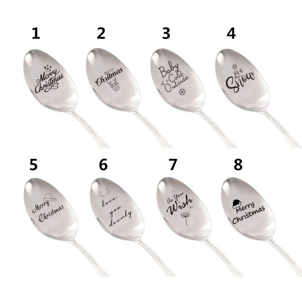 Stainless Steel Best Present Anniversary Tableware Engraved Spoon Coffee Spoons Christmas Spoon Teaspoon