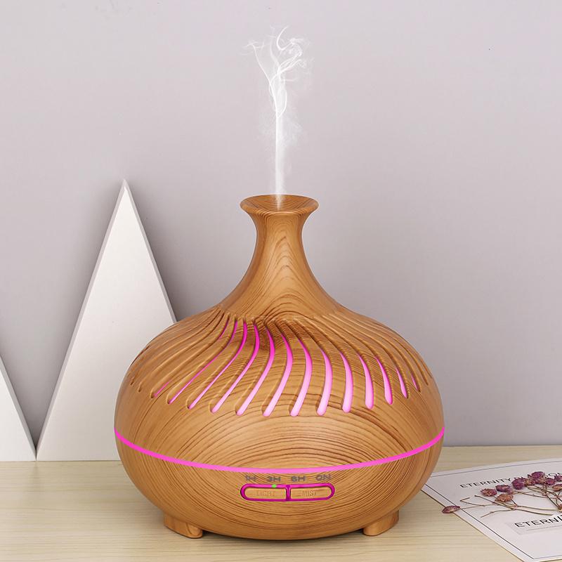 

500ml Humidifier Wood Grain Hollow Stripes Aroma Diffuser with Remote Control (No CE Certificate) Black/EU Plug