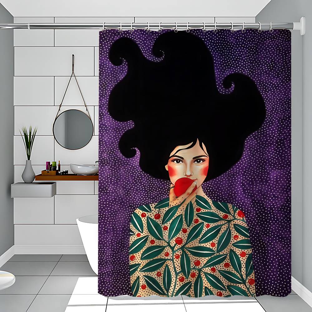 

Abstract Girl Hair Flower Bird 1PC Printed Shower Curtain Waterproof Washable With 12 Hooks Bathroom Shower Home Use 90x180 cm