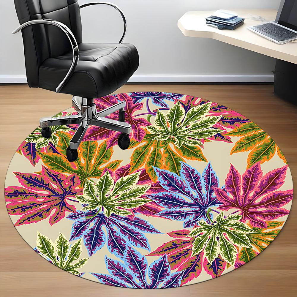 1pc Leaf Pattern Office Round Rug, Non-slip, Soft and Durable Office Rug for Interior Decoration, Perfect for Office,Decoration Yy260204065