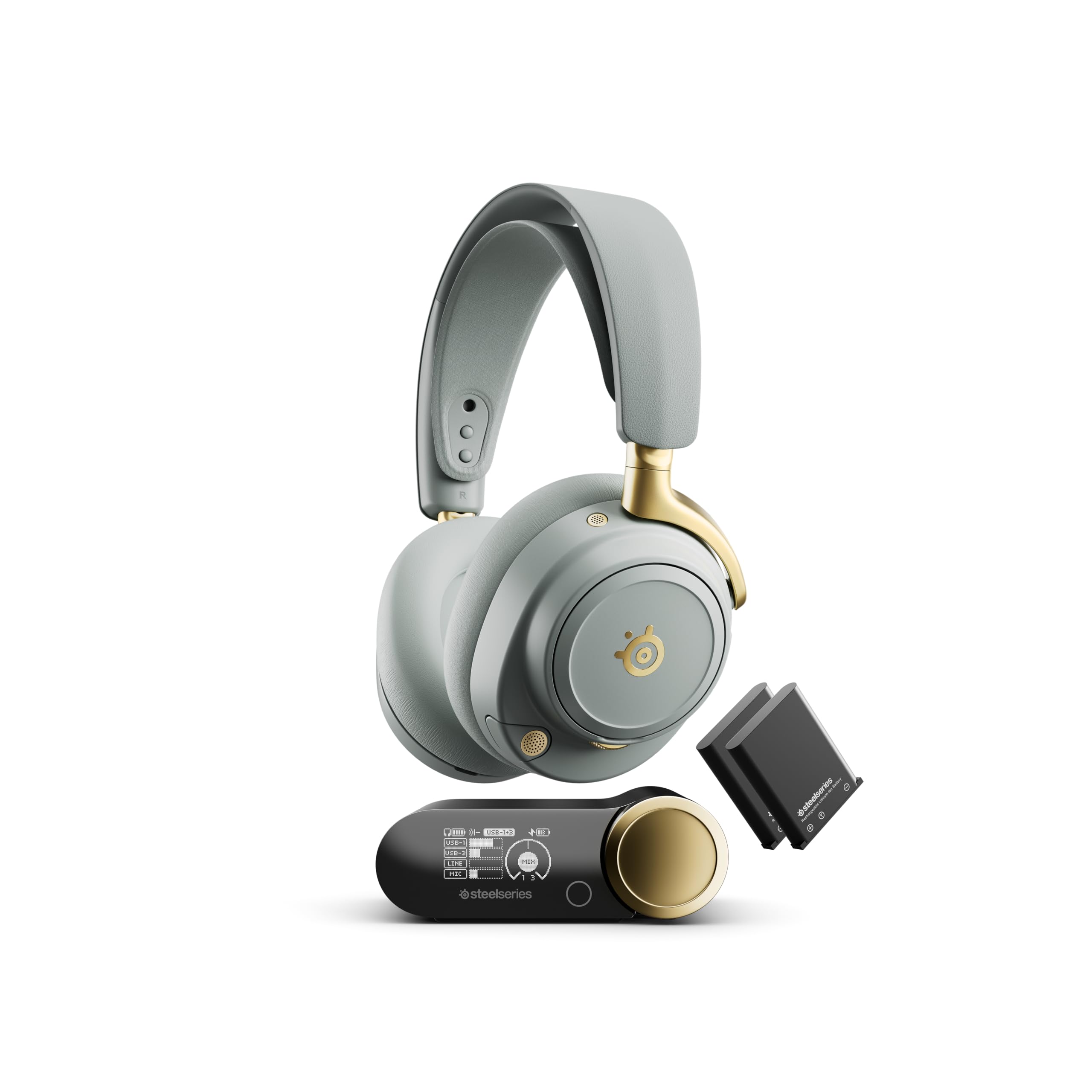

SteelSeries Arctis Nova Elite Sage Gold Gaming Simultaneous Active Noise Compatible with Switch and Sage Adjustable & Headset, Lightweight, Wireless,