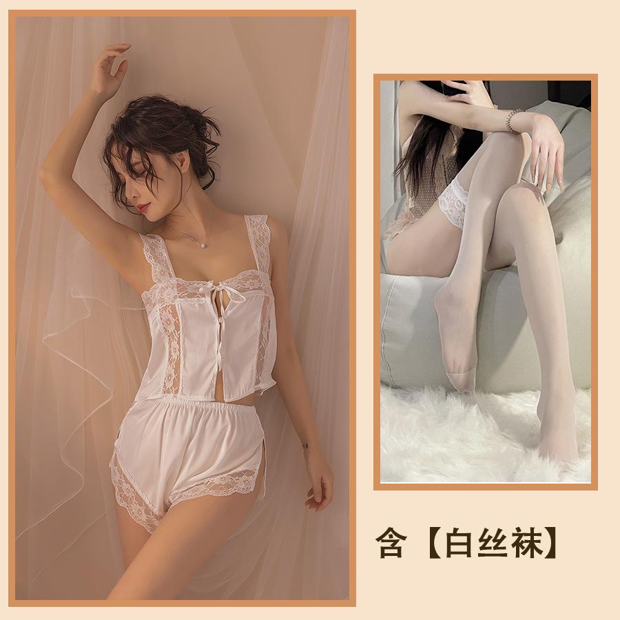 Sex Underwear Lace Set Passion Suspender Pajamas Uniform Transparent Ice Silk Thin Sao Temptation Two-piece Set