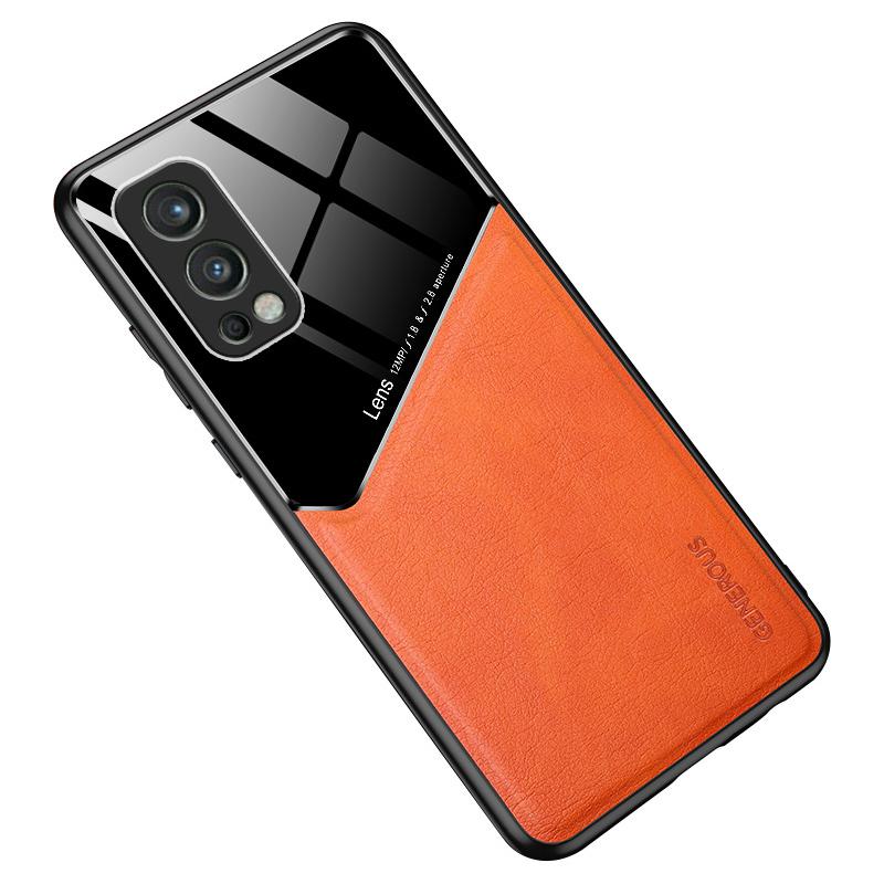 For OnePlus Nord 2 5G Case Leather+TPU+PC Smartphone Cover with Car Mount Metal Sheet