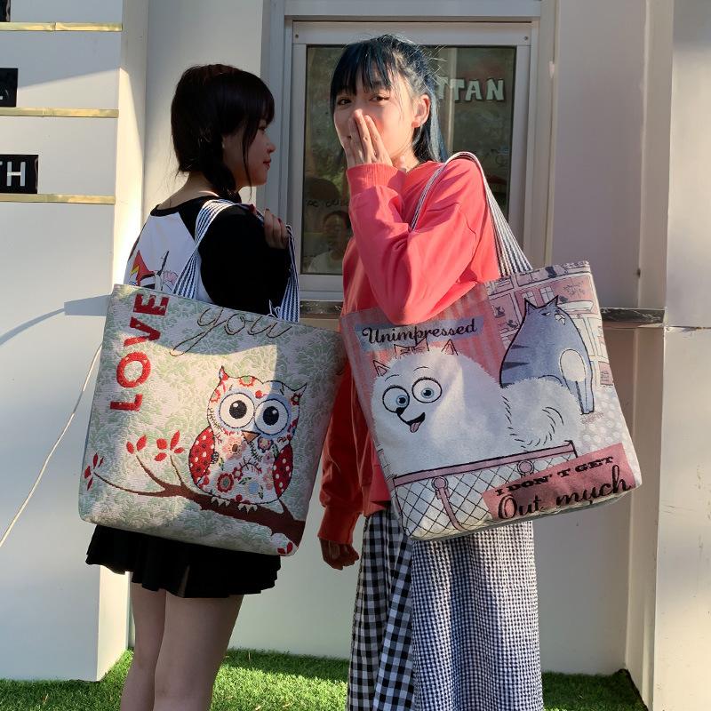 Embroidered Fashion Bag Simple Single-shoulder Bag Hand-held Women's Bag Large-capacity Shopping Bag