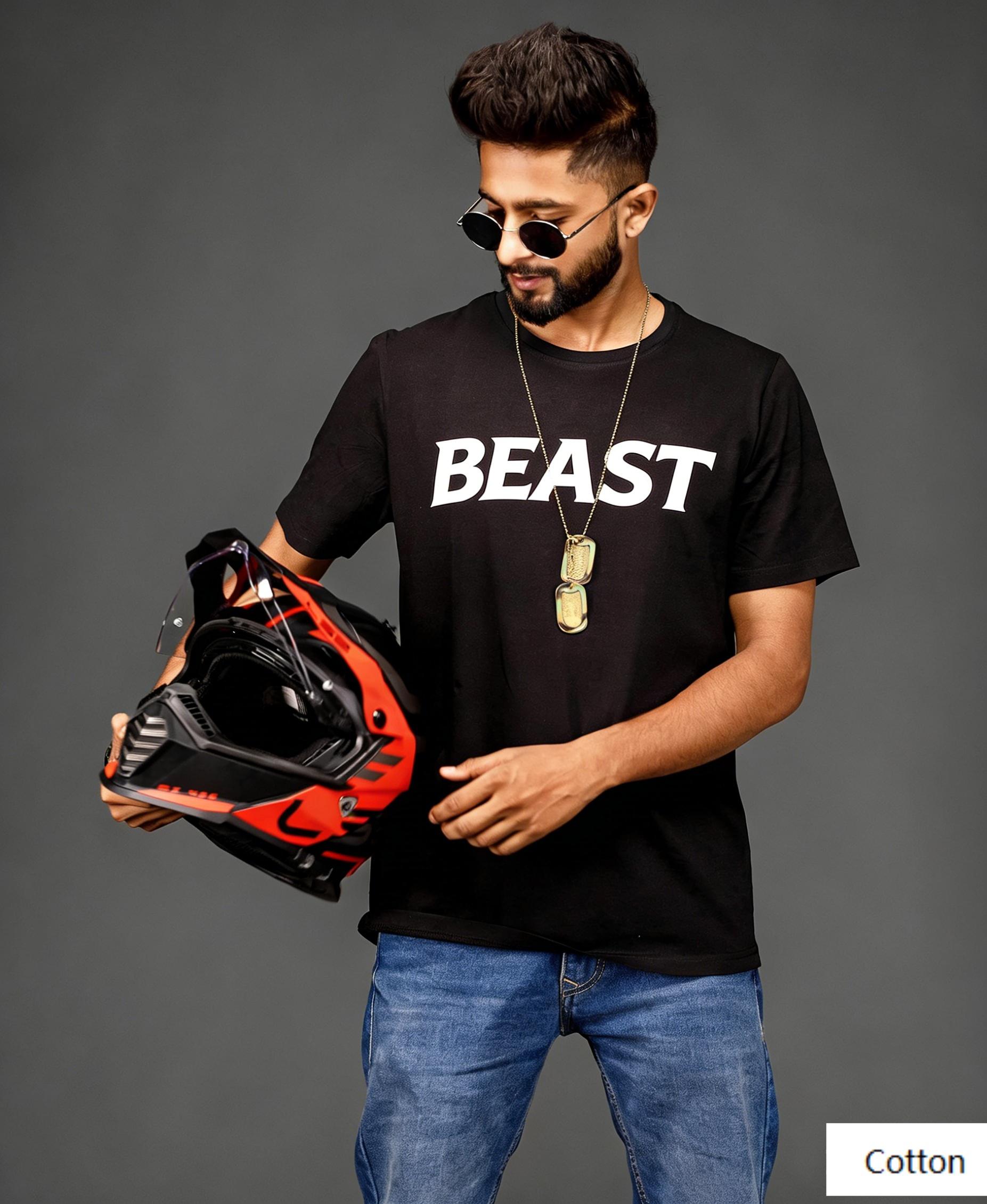 Bold Beast Letter Graphic Cotton T-Shirt Unisex Wild Beast Style Casual Short Sleeve Tee S разноцветный