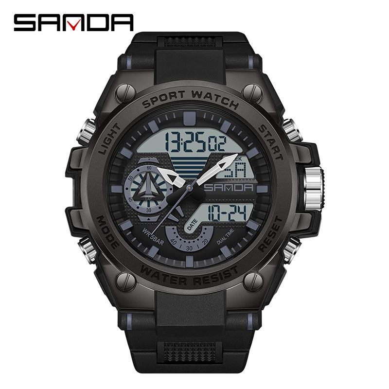 Sanda 6024 Outdoor Sports Shockproof Waterproof Luminous Watch - Unisex Multifunctional Electronic Watch