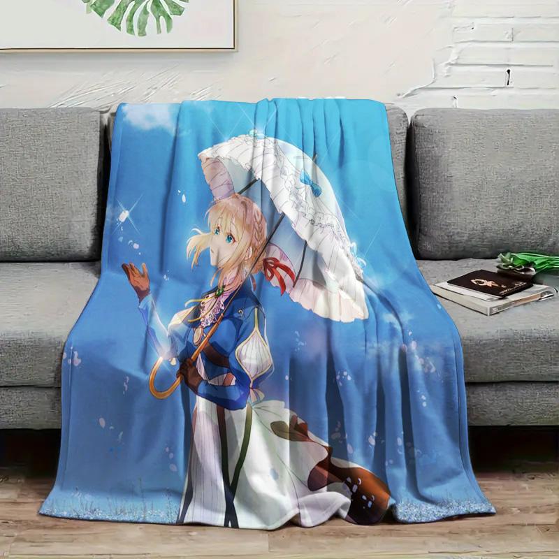 Violet Evergarden Anime Flannel Throw Blanket, Soft Blanket for Sofa Bed, Anime Girl Print Home Decoration