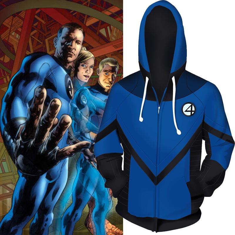 Zip Fantastic Four Hoodie Sweatshirt Sweater Unisex Cosplay Costume Coat Tops