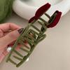 Retro Red Velvet Tulip Hair Clip Sweet Girly Pearl Hair Clip Design Velvet Tulip Hair Elegant Metal Shark Clip Hair Accessories