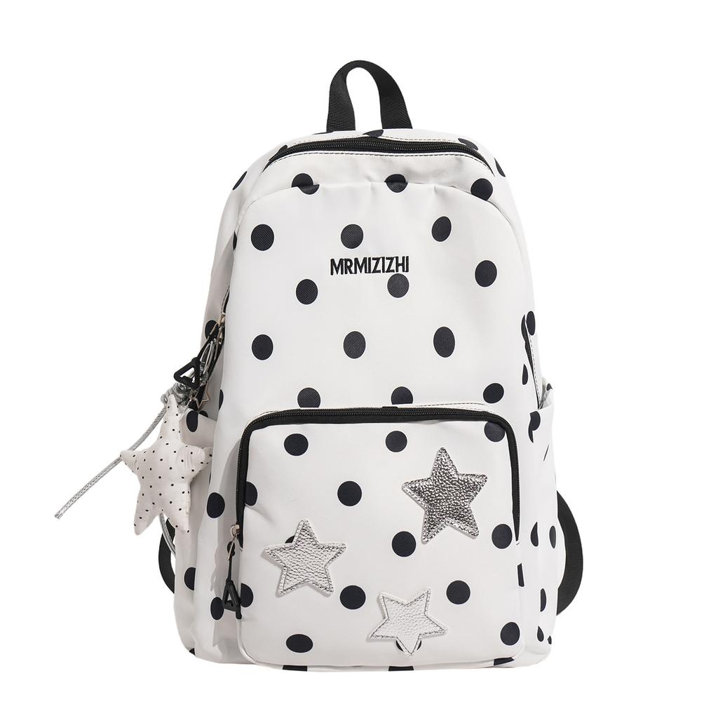 Schoolbag retro polka dot star embroidered backpack Korean ins atmosphere sweet girl junior high school schoolbag female backpack