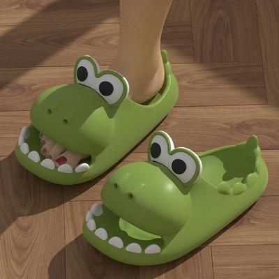 Pantufas de dinossauro fofas femininas, bico fechado, antiderrapantes, sola grossa, para uso interno/externo