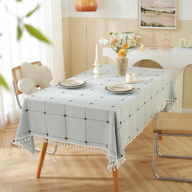 Plaid Table Cloth Rectangle Table, Cotton Linen Tablecloths Farmhouse Tablecloth, Soft and Wrinkle Free Table Cover with Tassels