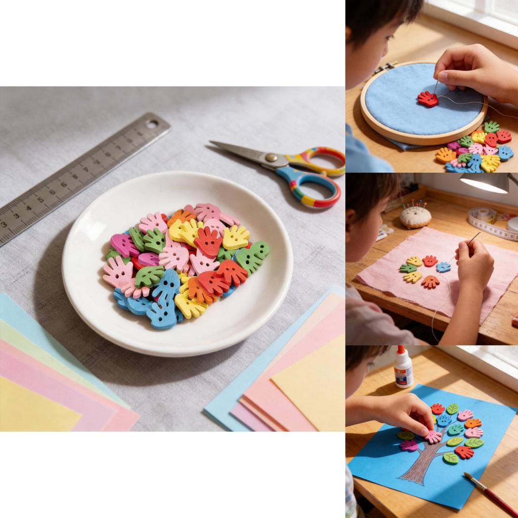 Wooden Colorful Cartoon Hand Buttons For Kids Diy Craft Projects And Kindergarten Activities