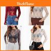 Sexy Lace Long Sleeve Shirt For Women With Sheer Mesh Fabric For Casual And Office Wear