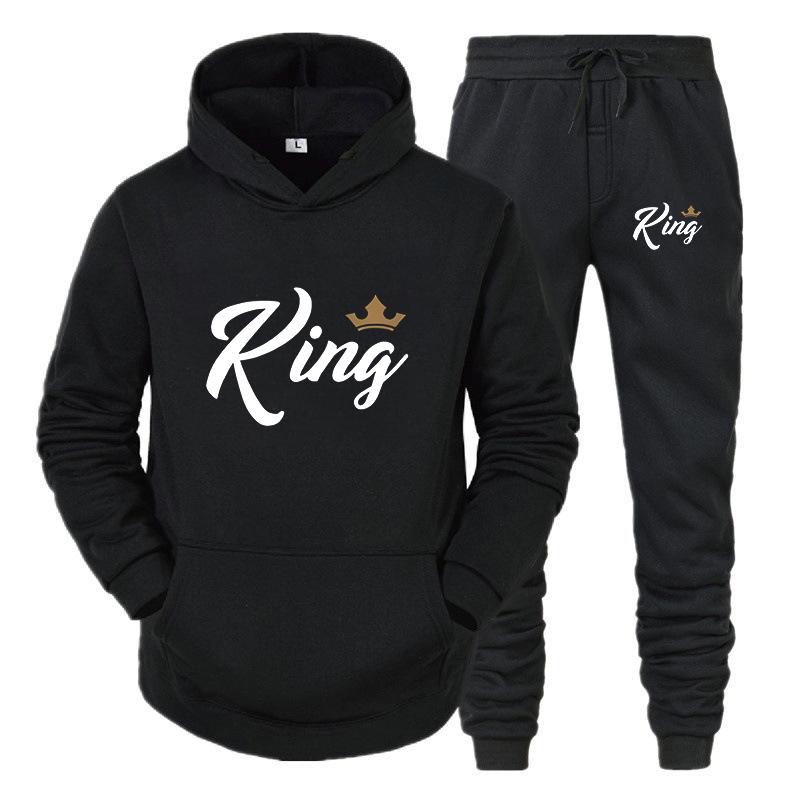 Men's and women's sportswear sets, hooded sweatshirts and pants, king and queen printed streetwear