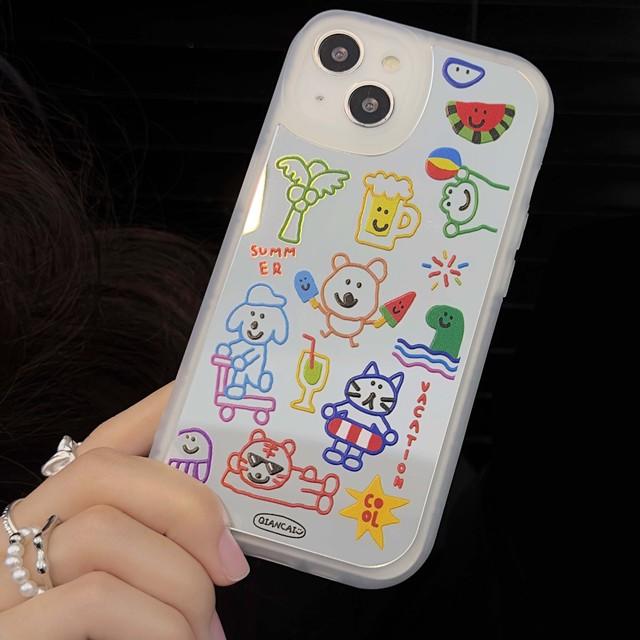 

Ins граффити мультфильм кошка собака смайлик летний чехол для телефона для Iphone 11 12 Promax X Xr Xsmax 14 Plus 13 Pro Max зеркальная задняя крышка for iphone 11