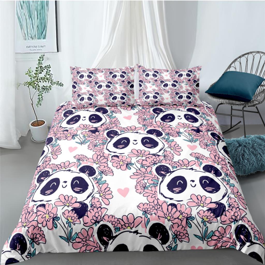 Cartoon Cute Panda Polyester Bedding Sets Child Kids Covers Boys Duvet Cover Set For Teens King Size Bedding Set