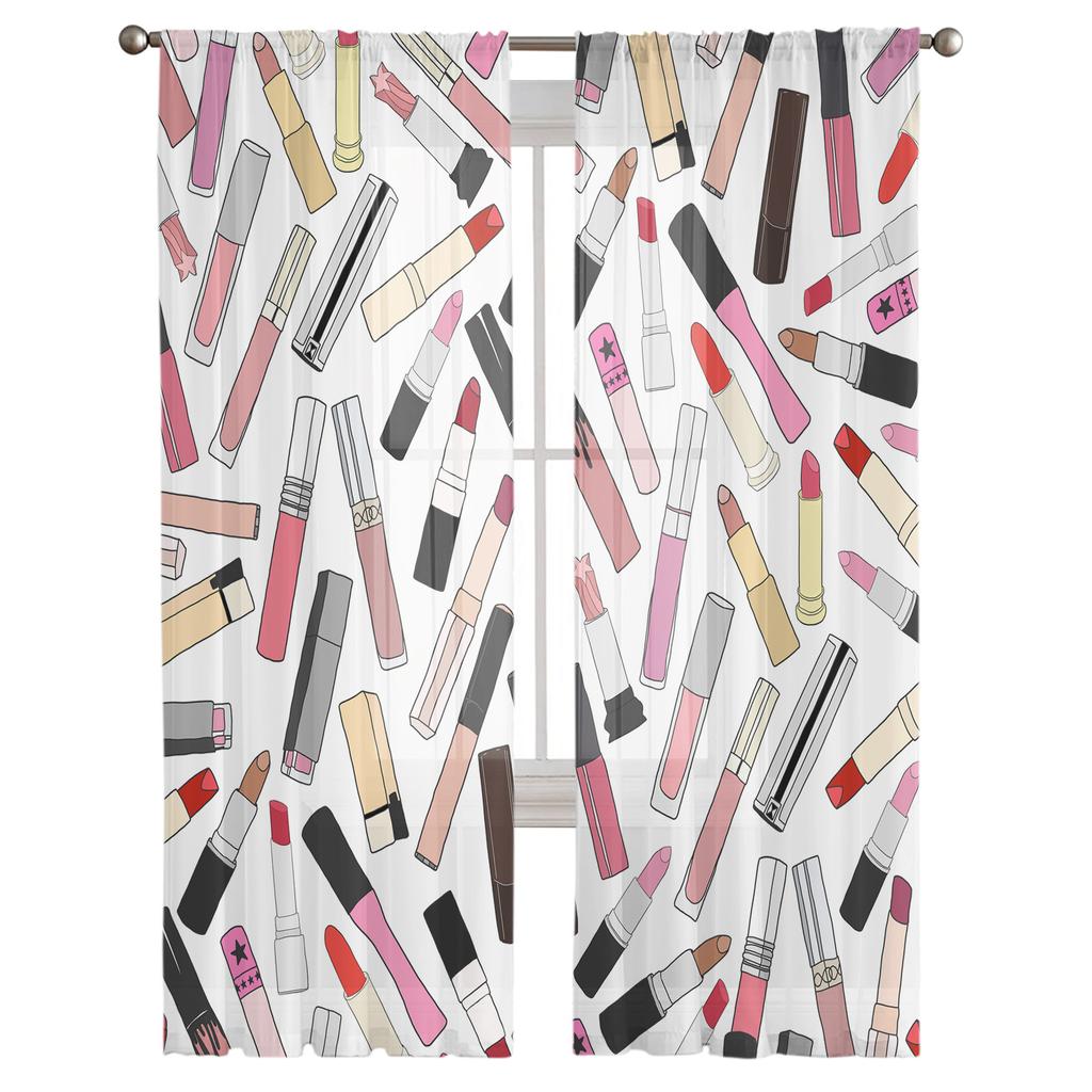Cosmetic Lipstick Tulle Curtains For Living Room Decoration Modern Veil Chiffon Curtains Bedroom Sheer Drapes