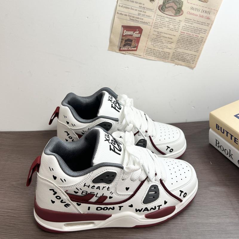 

2025 Retro Graffiti Air Cushion Sneakers: Trendy, Versatile Unisex Casual Sports Shoes 38 вина червоного кольору/білий