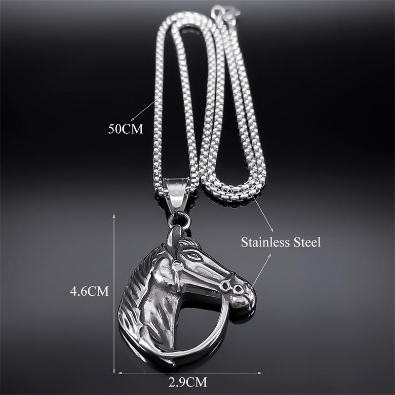 Stainless Steel Horse Head Necklace Pendant Silver Color Vintage Horses Lover Gift Accessories Jewelry Collier Homme NZZ372S02