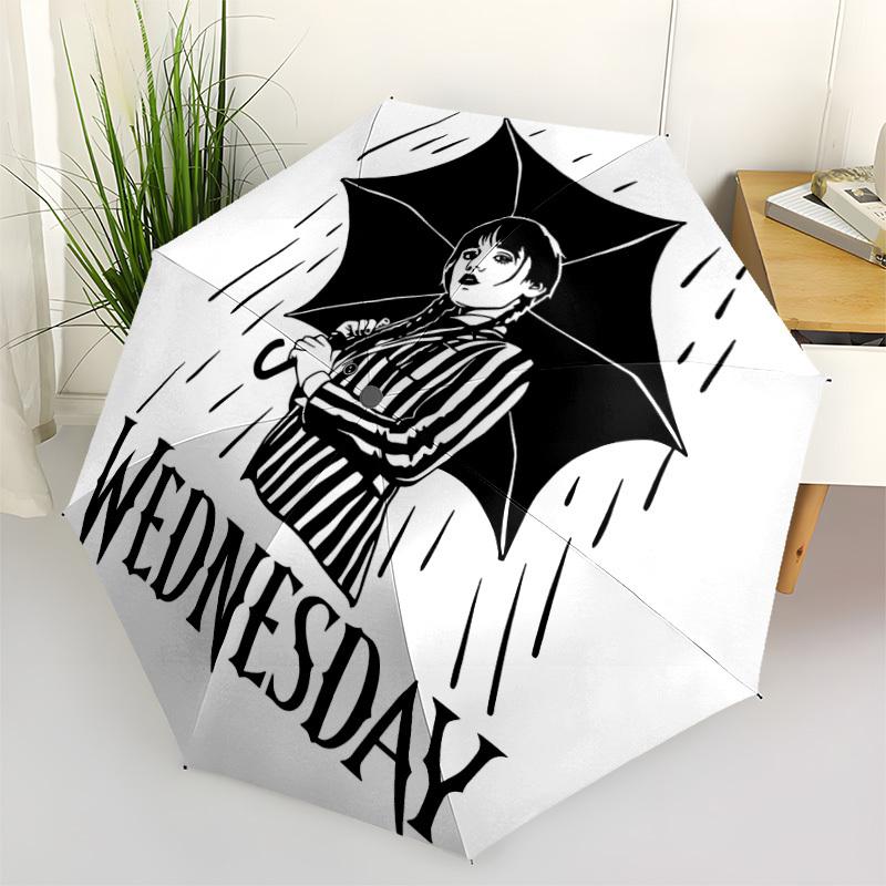 1 Stück Wednesday Addams Automatischer Regenschirm Langlebiger Eisenrahmen & Kunststoffgriff, Geschenk für Männer & Frauen, Robuste Konstruktion yy250902031