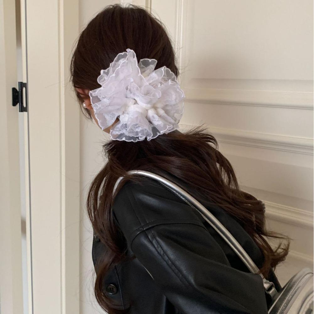Multilayer Plaid Scrunchies Elastic Exaggerated Hair Ring Exquisite Large Lace Hair Tie  Lady