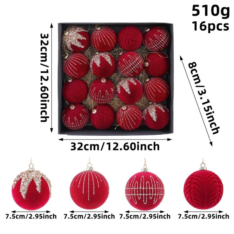 Holiday Display Baubles, 16 Count, 7.5 Cm Textured Tree Set with Light-Catching Finish for Window, Shelf, and Party Use