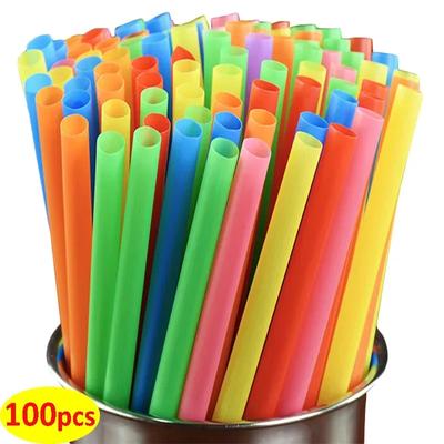 100 Stück Lange Trinkhalme Bunte Plastik-Breit-Halme Milchtee Saft Cocktail Getränkehalme Geburtstagsparty Küchenzubehör