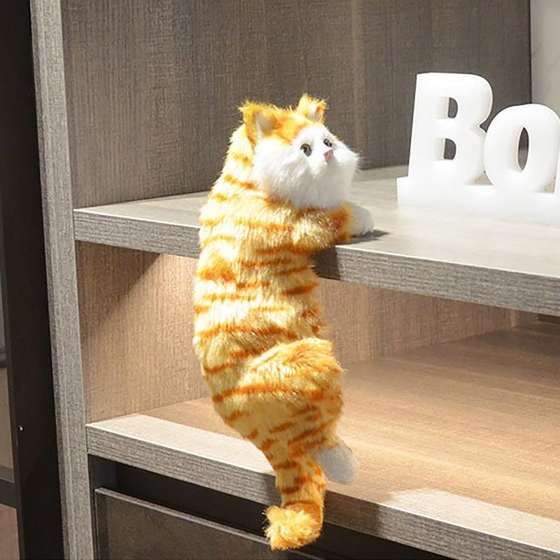 Realistic White Plush Cat Figurine for Home Decor with Hanging Design