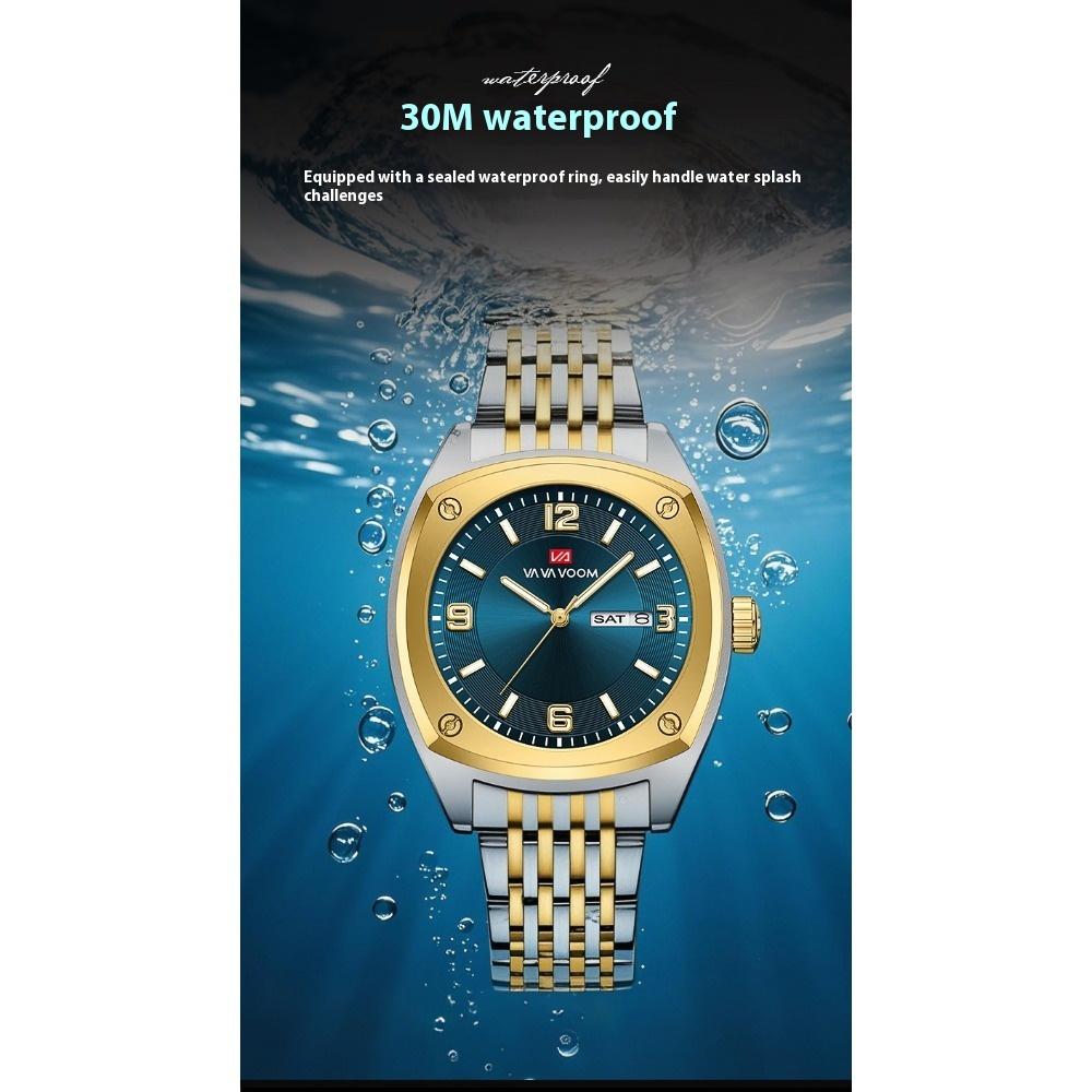 VA VA VOOM Dual Calendar Business Men's Watch Waterproof Luminous Quartz Steel Belt Watch
