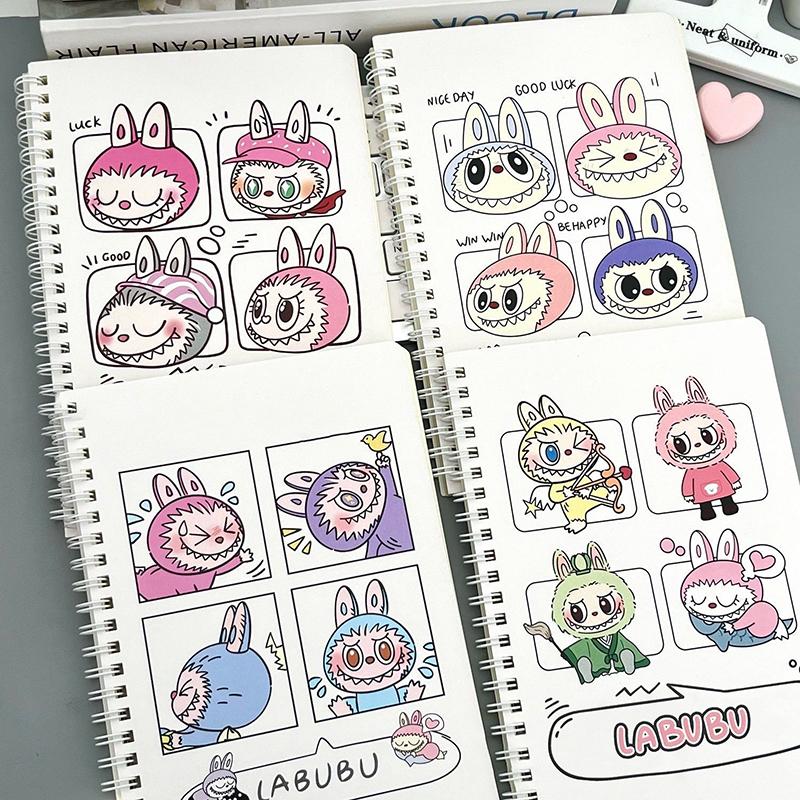 Cartoon Labubu A5 Coil Notebook Student Cute Exercise Book Learning Stationery Notepad Diary