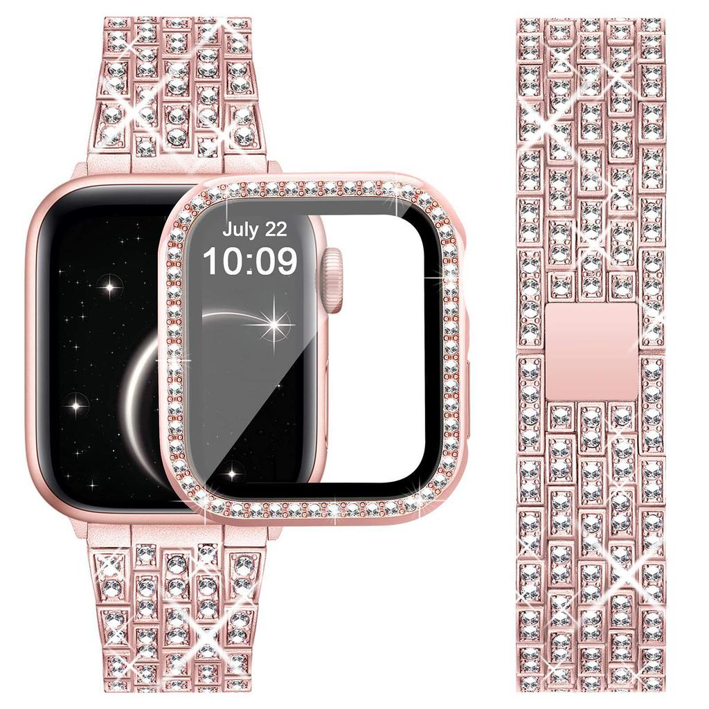 Diamantarmband för Apple Watch ultra 49mm 46mm 42mm 45mm 41mm klockarmband skyddsfodral för iWatch 10 9 8 7 6 se Metallarmband