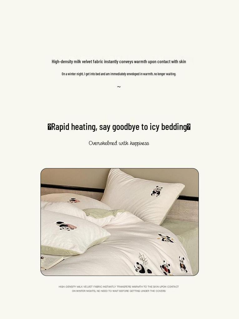 Class A Mother & Baby Thickened Coral Fleece Panda Bedding Set - Winter Four-Piece Double-Sided Warmth