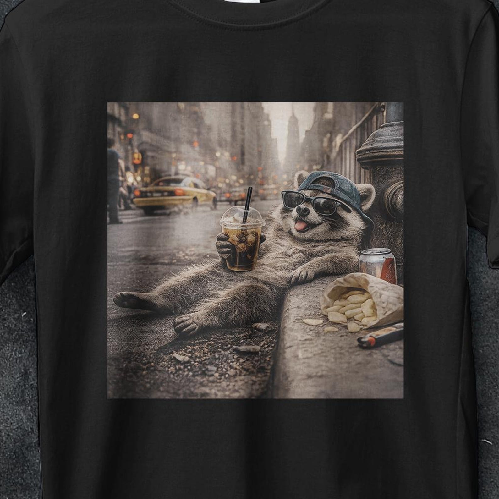 Raccoon Drinking Iced Coffee Shirt, Coffee Lover Shirt, Raccoon Coffee Shirt, gifts, Animal Lover Gifts, Iced Coffee Raccoon, Raccon shirt M