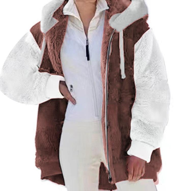 Spot wish independent station 2026 Amazon explosion new autumn and winter loose plush zipper hooded jacket women S