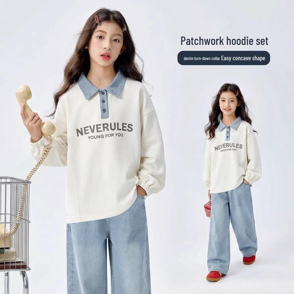 Girls' 2026 Spring/Autumn Sweatshirt & Pants Set - Stylish Two-Piece Outfit for Big Kids