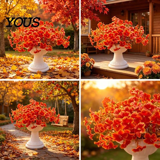 Maintenance Free Fake Greenery Artificial Morning Glory Flower Bouquet, Realistic Plastic Floral Arrangement Decorative Plants for Vases Home