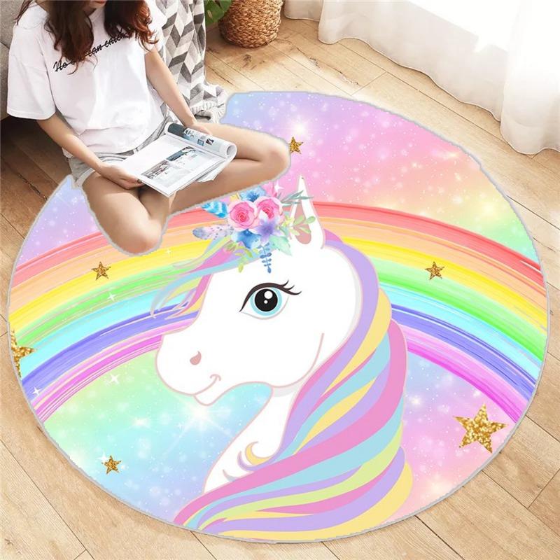 Rainbow Unicorn Round Carpet Big Living Room Bedroom Home Decor Rug Floor Mat Non-slip for Sofa Gift Decoration Doormat Festival
