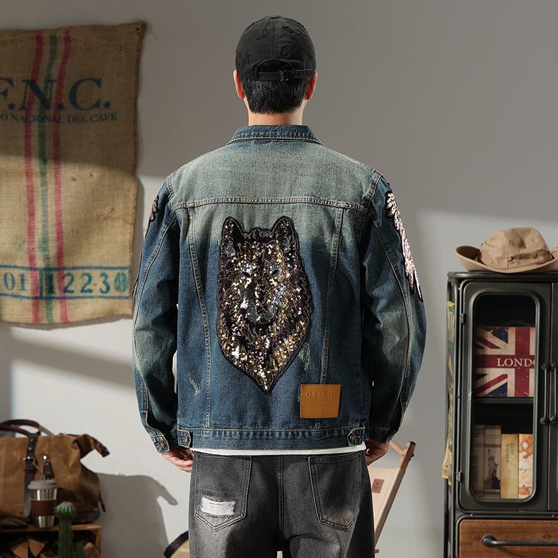 Xintang Men's Distressed Denim Jacket 2025: Trendy Ripped Retro Pique Casual Jacket