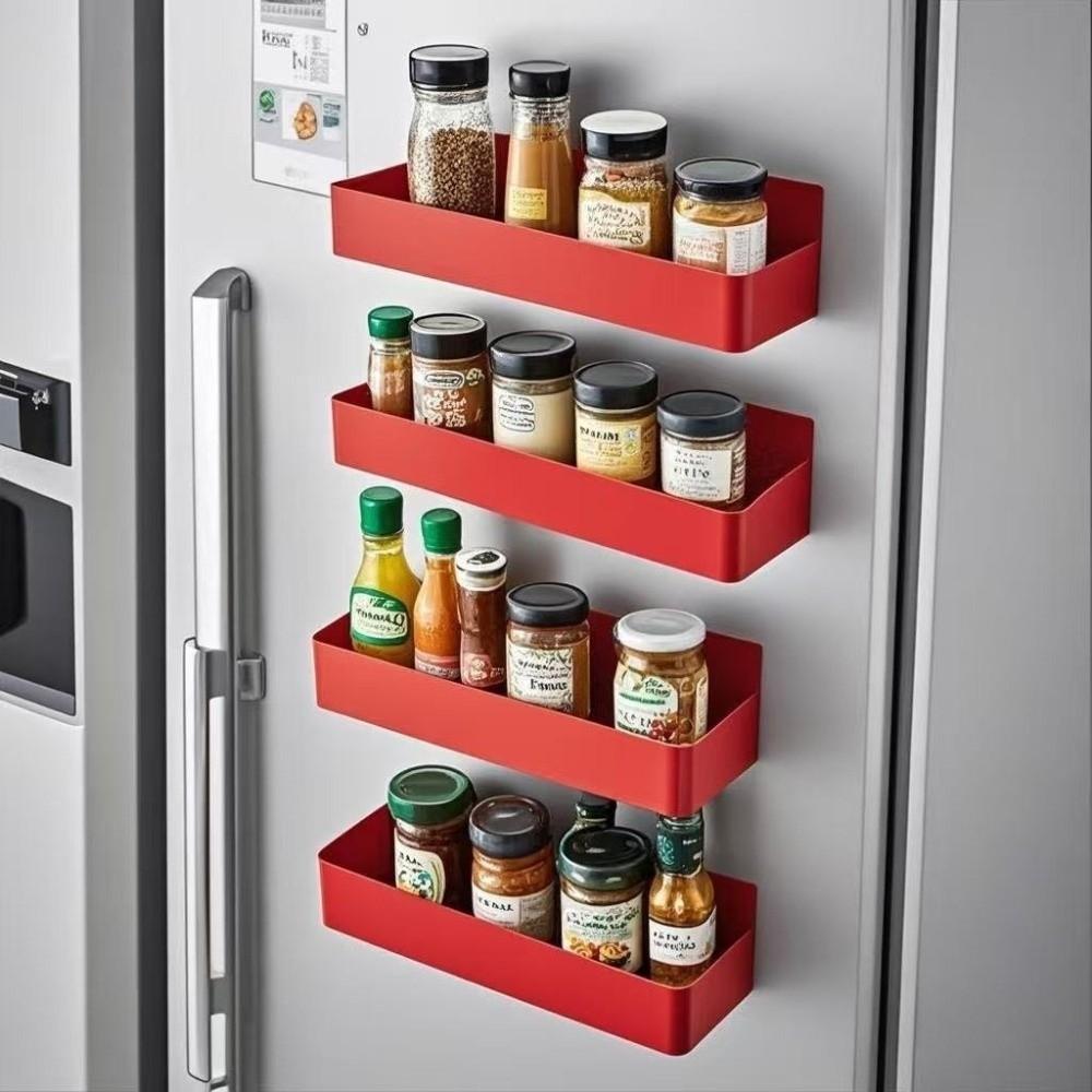 2pcs No Drilling Storage Basket Plastics Spice Storage Rack Refrigerator Microwaves